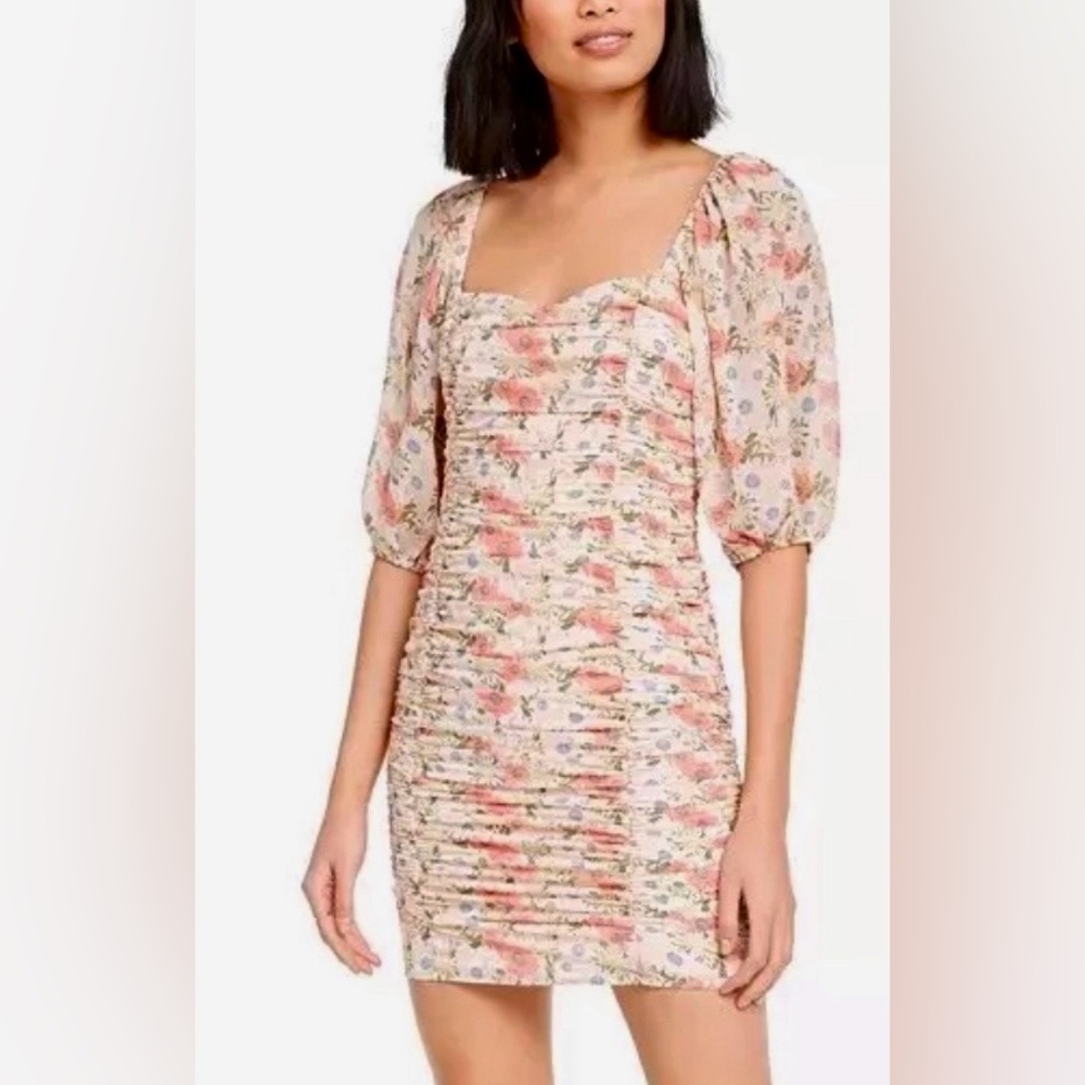 Lucy Paris Puff Sleeve Venetian Drape Ruched Flor… - image 1